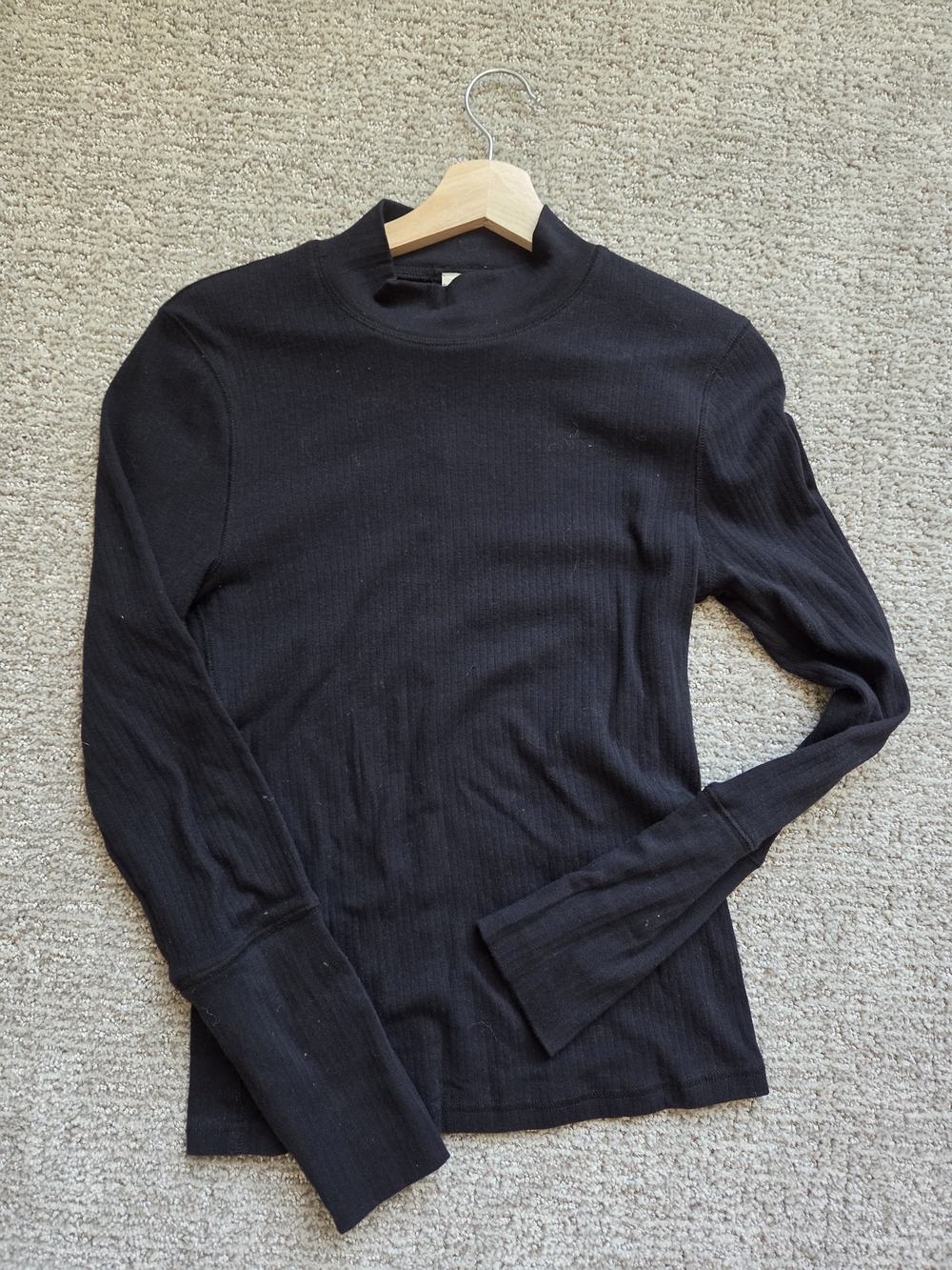 Free People Black Ribbed Long-Sleeve Mock Neck Shirt